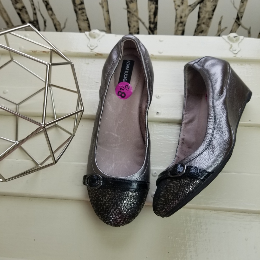 Adam Tucker Pewter Rhyme Leather Wedge, 8.5